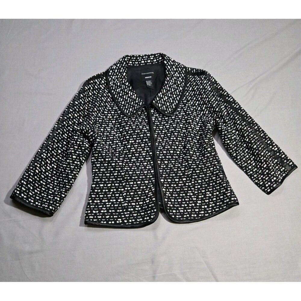 Doncaster Collection Cotton Blend Silk Trim Womens Blazer Size 4 Black & White‎